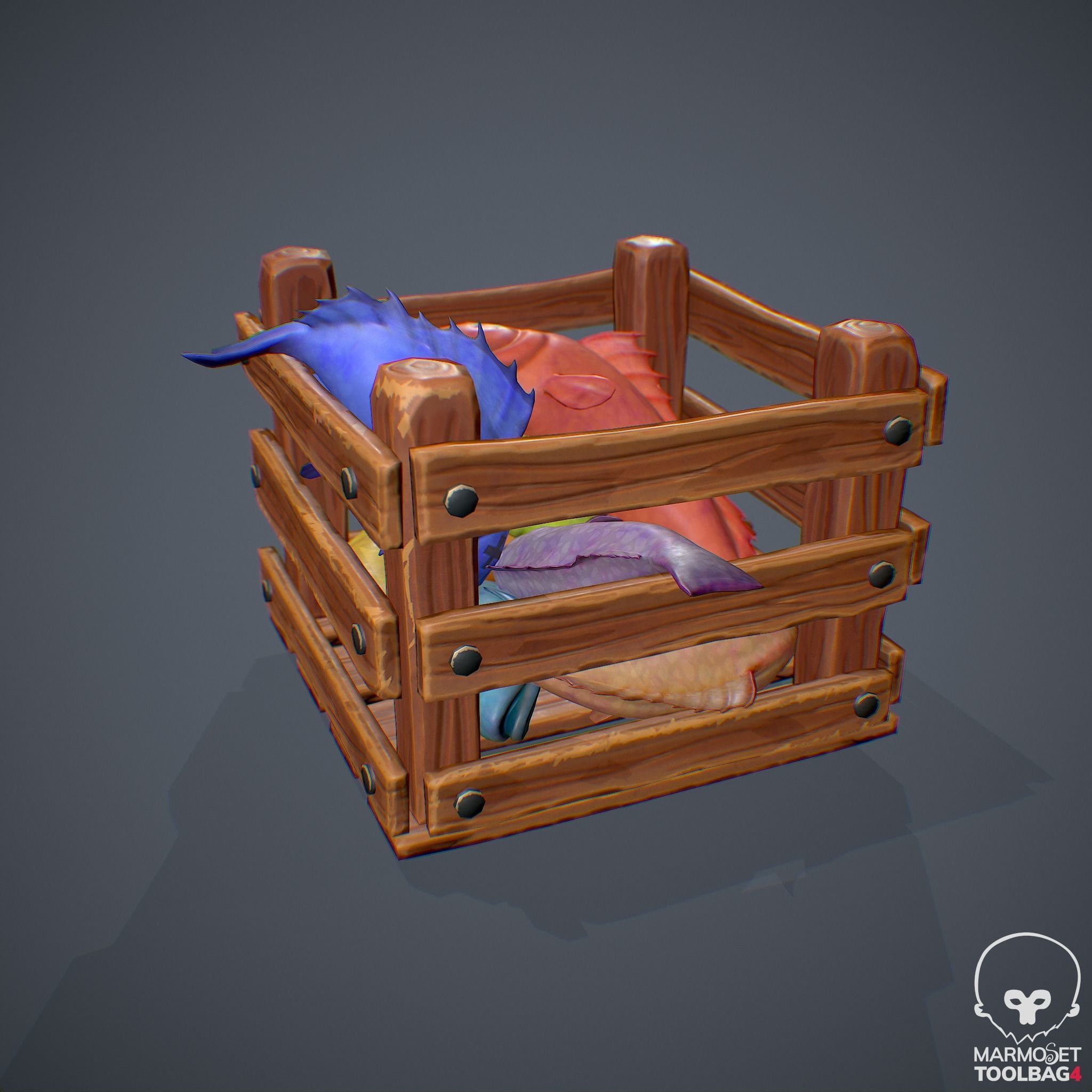 Stylized Box with Fishes - Game Ready Asset Low-poly 3D model_11