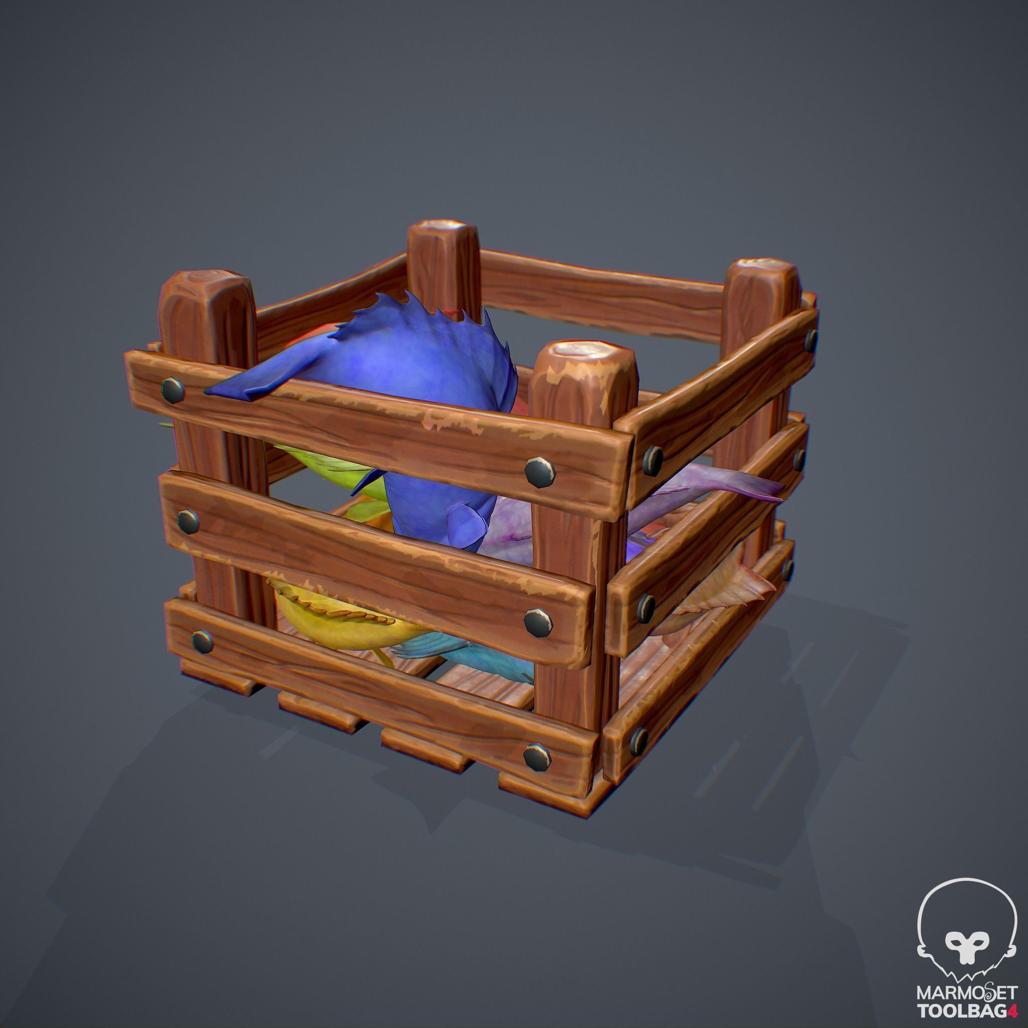 Stylized Box with Fishes - Game Ready Asset Low-poly 3D model_12