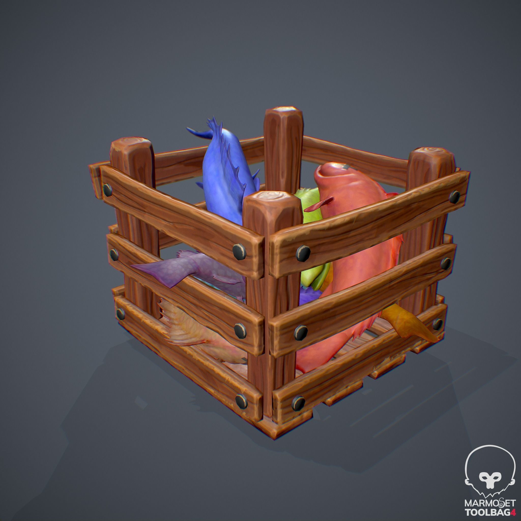 Stylized Box with Fishes - Game Ready Asset Low-poly 3D model_9