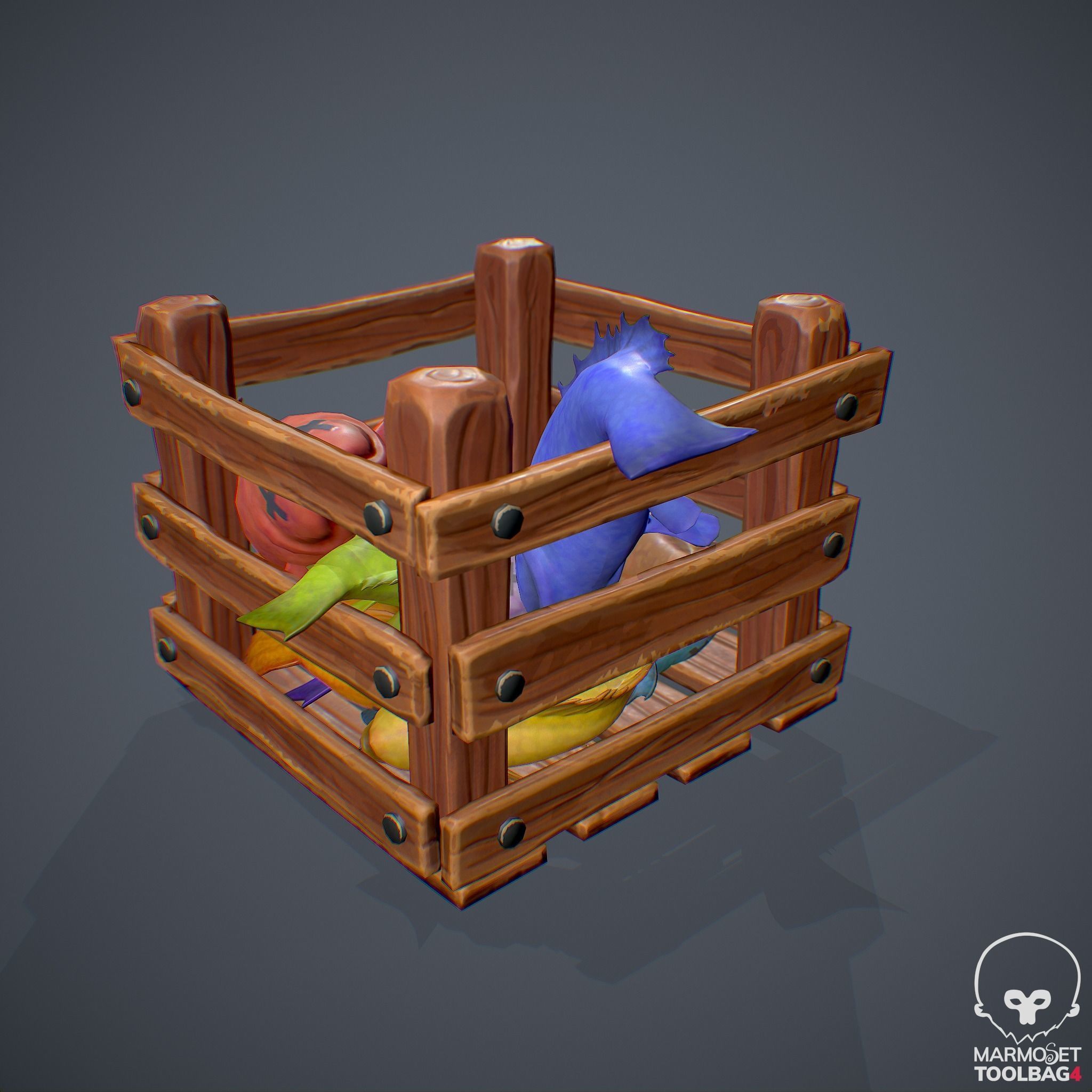 Stylized Box with Fishes - Game Ready Asset Low-poly 3D model_14
