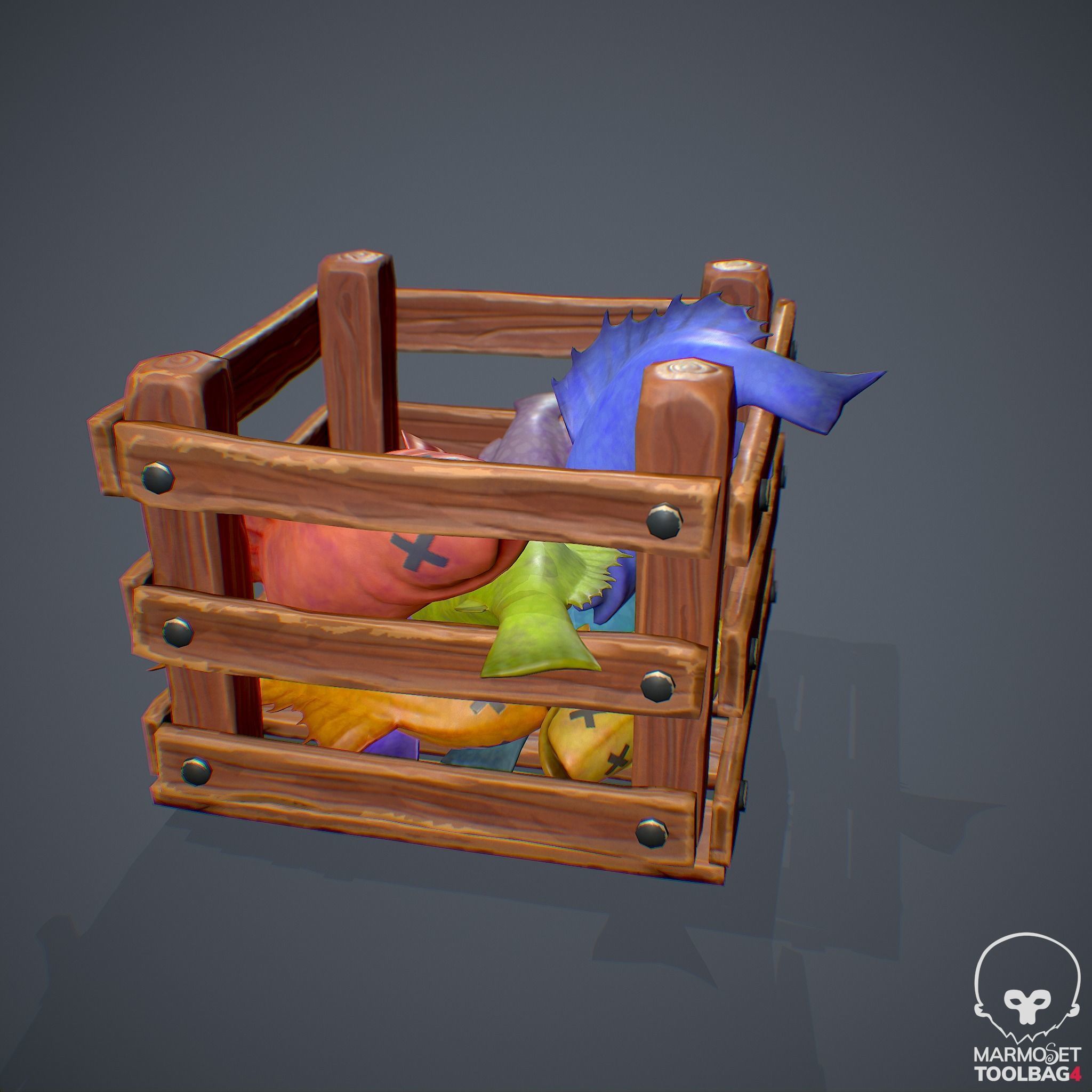 Stylized Box with Fishes - Game Ready Asset Low-poly 3D model_5
