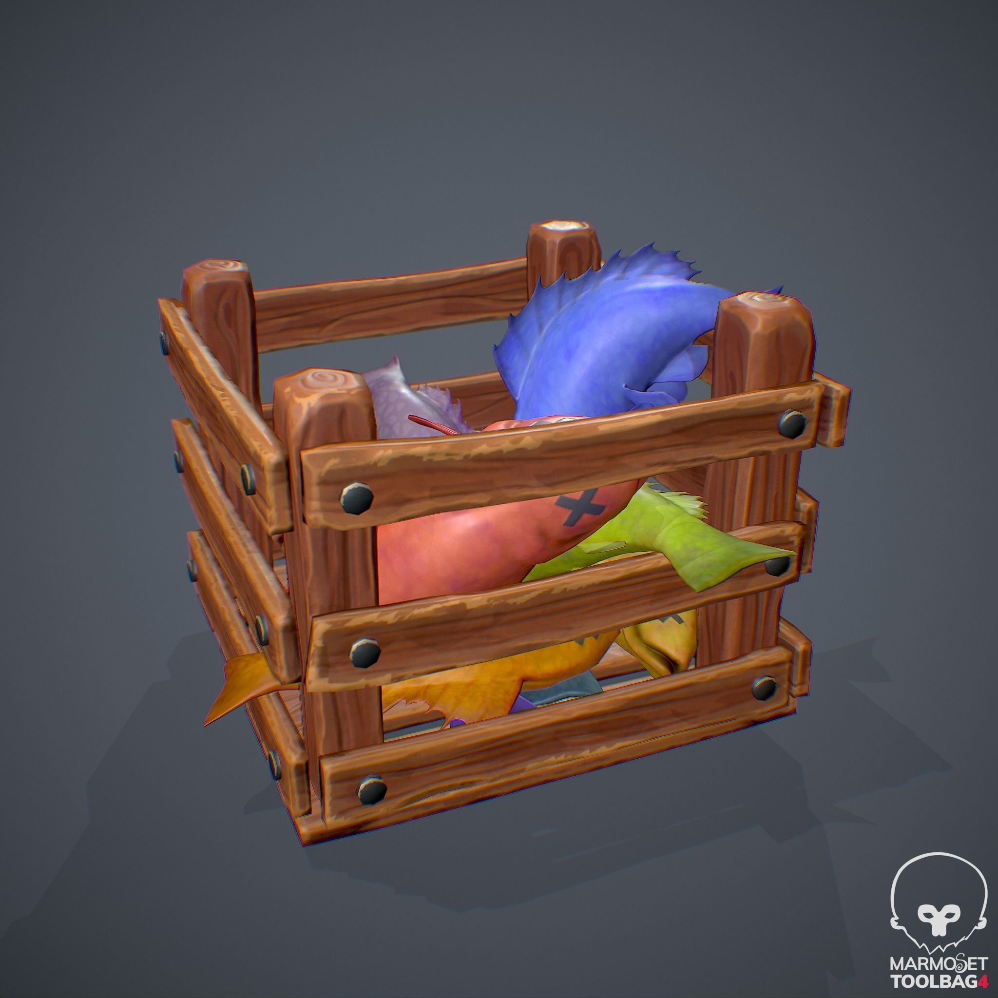 Stylized Box with Fishes - Game Ready Asset Low-poly 3D model_6