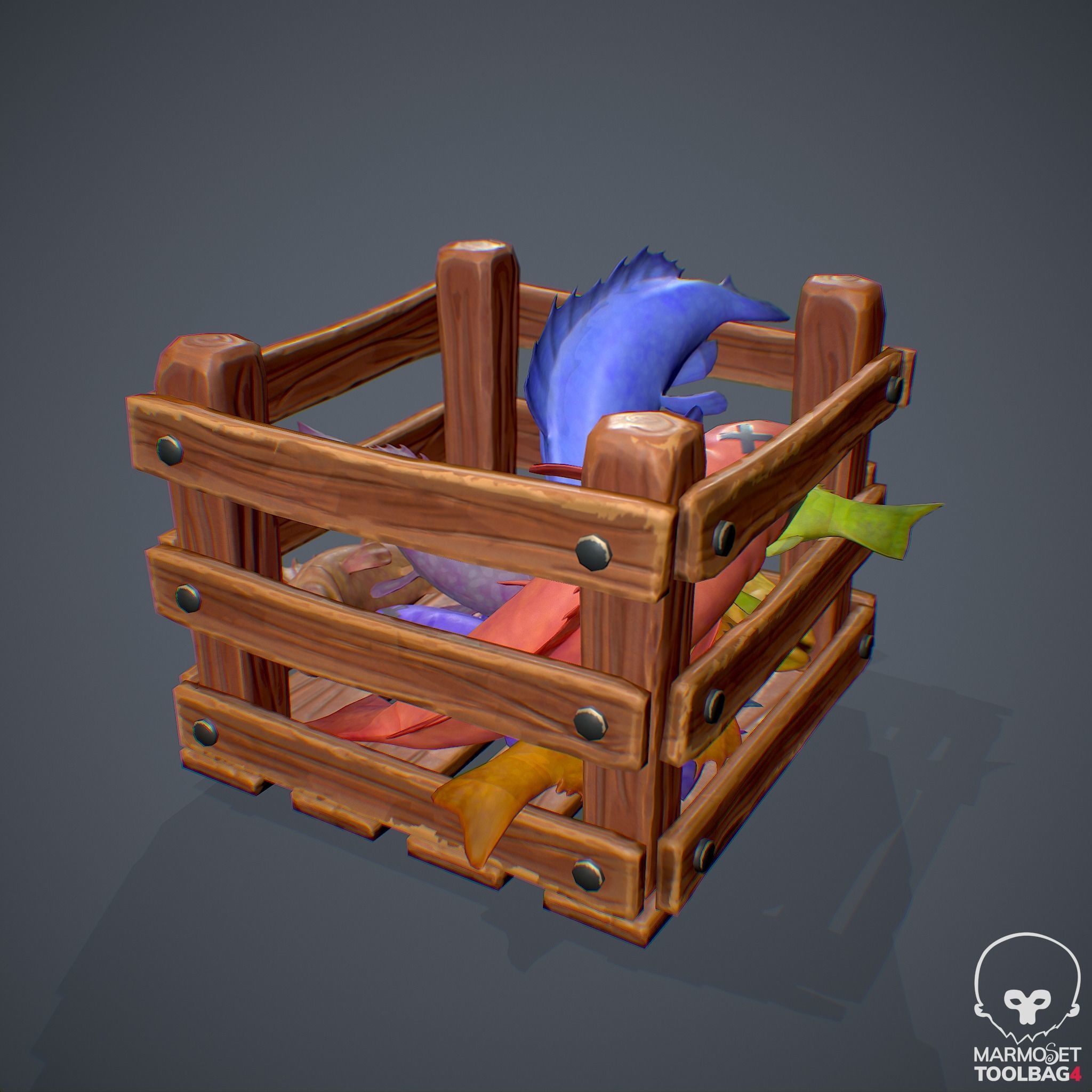 Stylized Box with Fishes - Game Ready Asset Low-poly 3D model_7