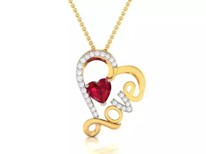 Women Heart Stone Pendant 3DM STL OBJ FBX Render Details