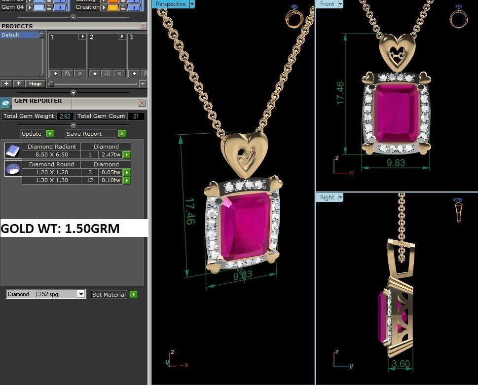 Women emerald Stone Pendant 3DM STL OBJ FBX Render Details 3D print model_4