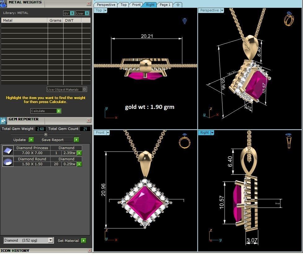 Women Princess Stone Pendant 3DM STL OBJ FBX Render Details 3D print model_6