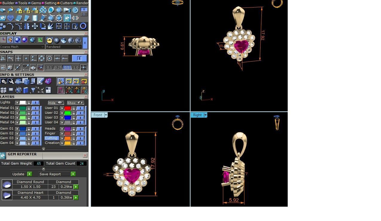 Women Heart Pendant 3DM STL OBJ FBX Render Details 3D print model_10