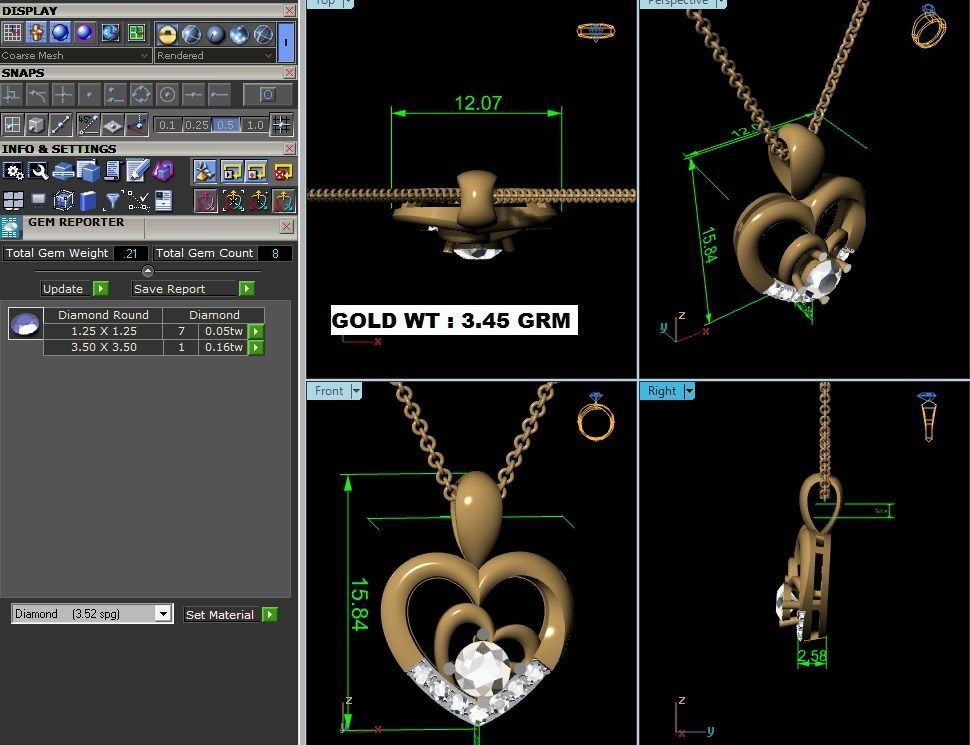 Women Heart Pendant 3DM STL OBJ FBX Render Details 3D print model_6