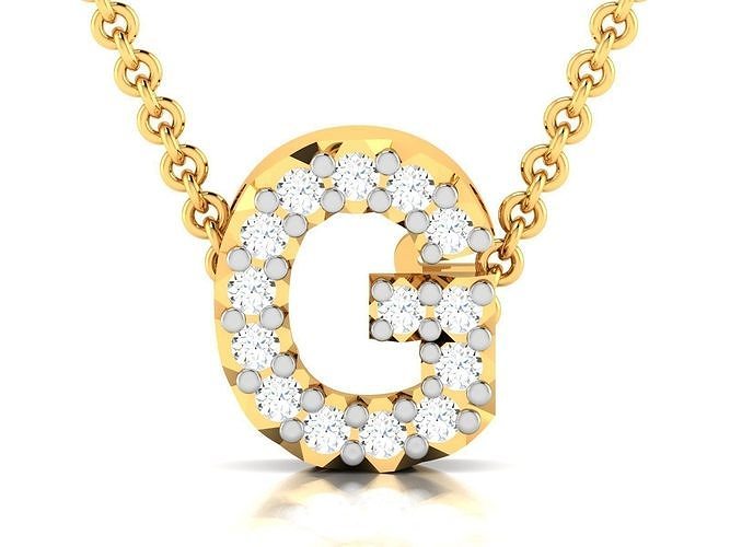 G Pendant 3DM STL OBJ FBX Render Details gold with diamonds 3D print model