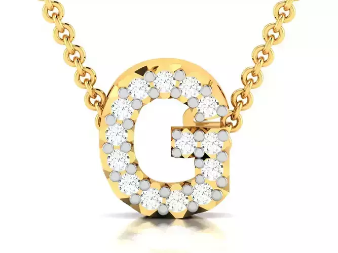 G Pendant 3DM STL OBJ FBX Render Details gold with diamonds