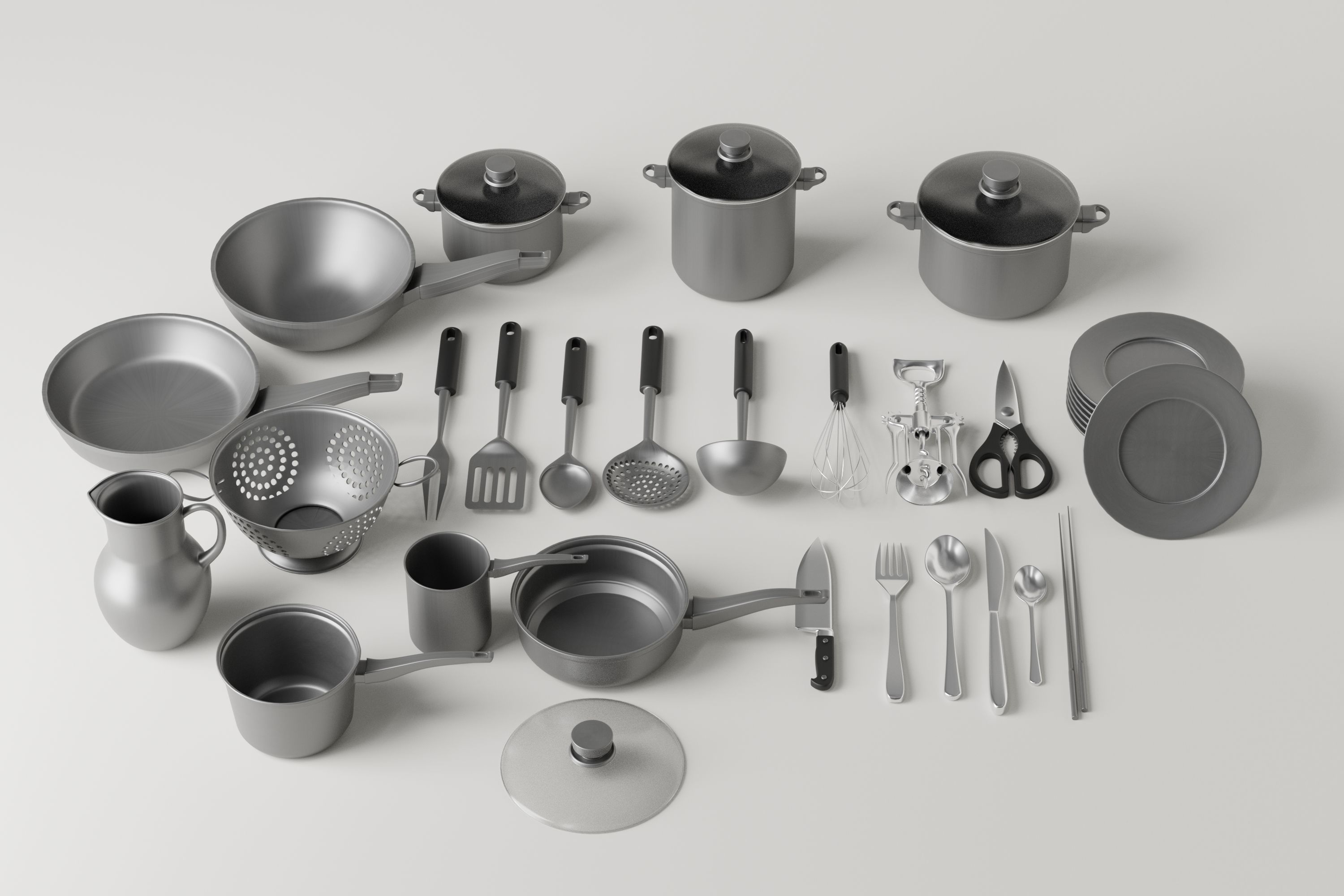 Stainless Kitchen Item Pack Low-poly 3D model_3