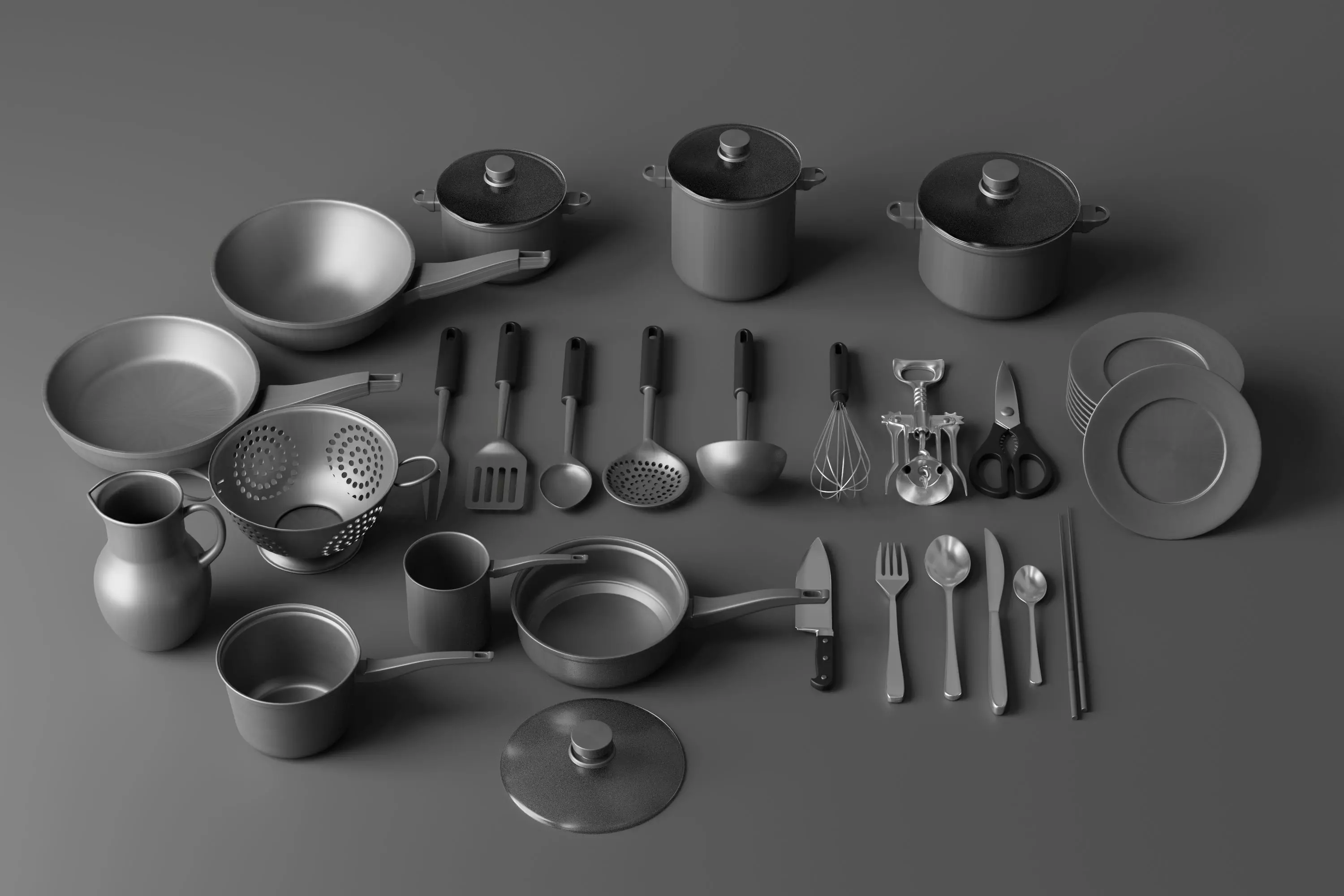 Stainless Kitchen Item Pack Low-poly 3D model_0