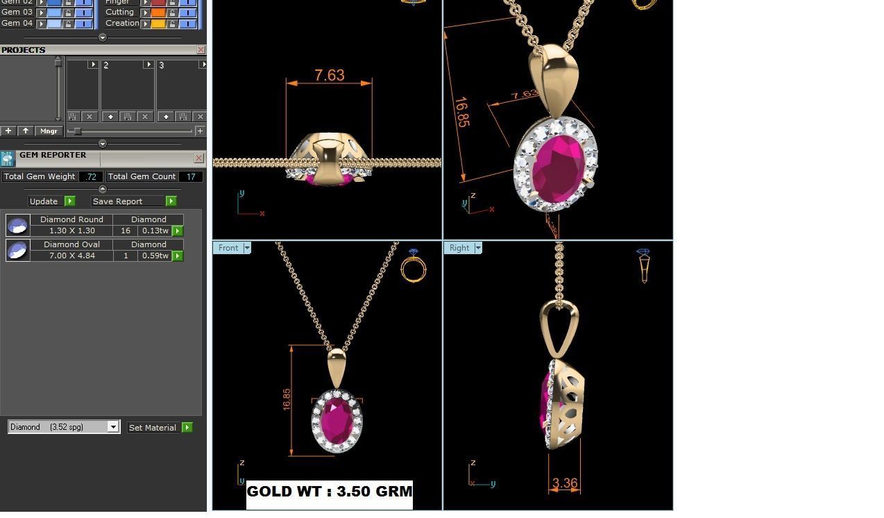 Women Oval Diamond Pendant 3DM STL OBJ FBX Render Details 3D print model_6