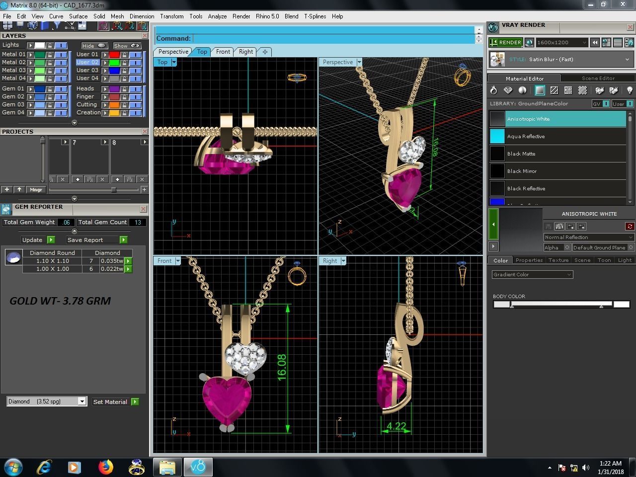 Women Heart Stone Pendant 3DM STL OBJ FBX Render Details 3D print model_2