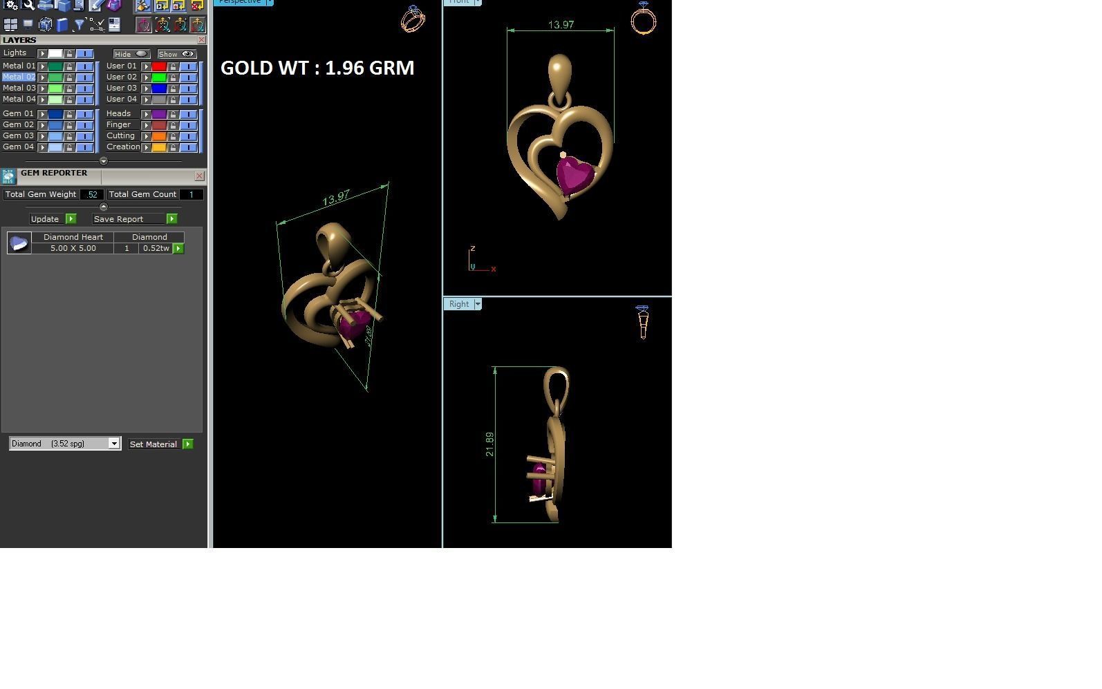 Women Heart Stone Pendant 3DM STL OBJ FBX Render Details 3D print model_9