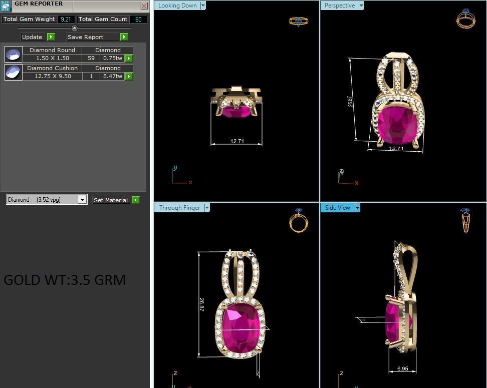 Women Cussion Stone Pendant 3DM STL OBJ FBX Render Details 3D print model_6