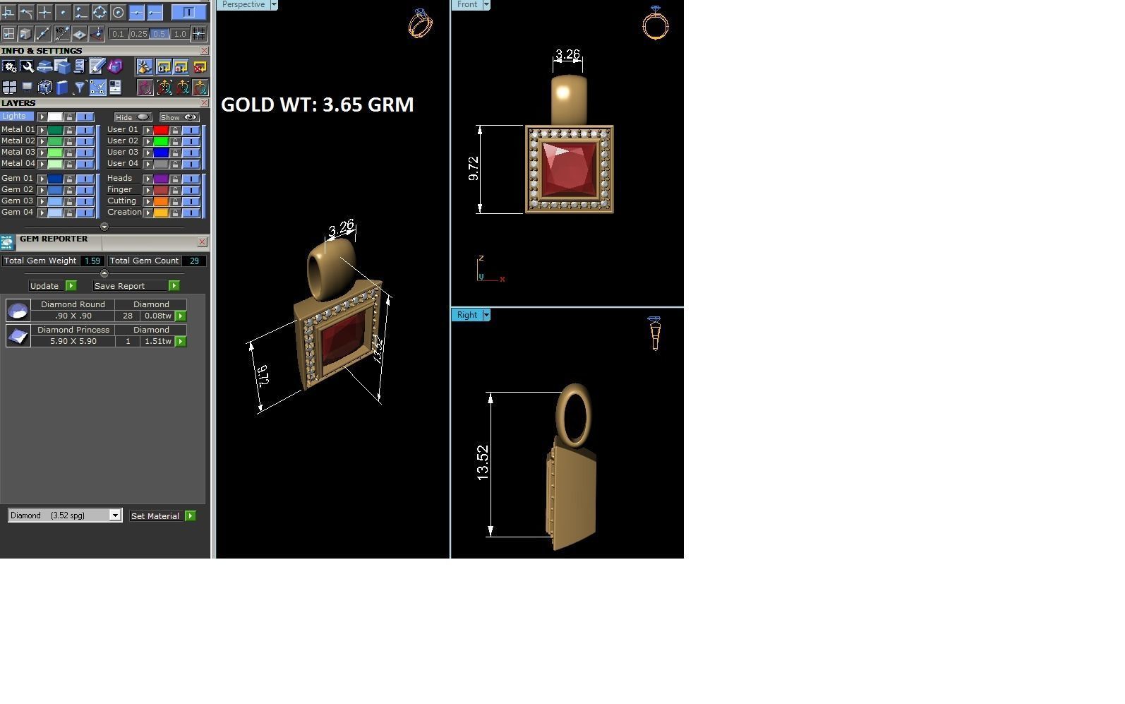 Women Princess Stone Pendant 3DM STL OBJ FBX Render Details 3D print model_7