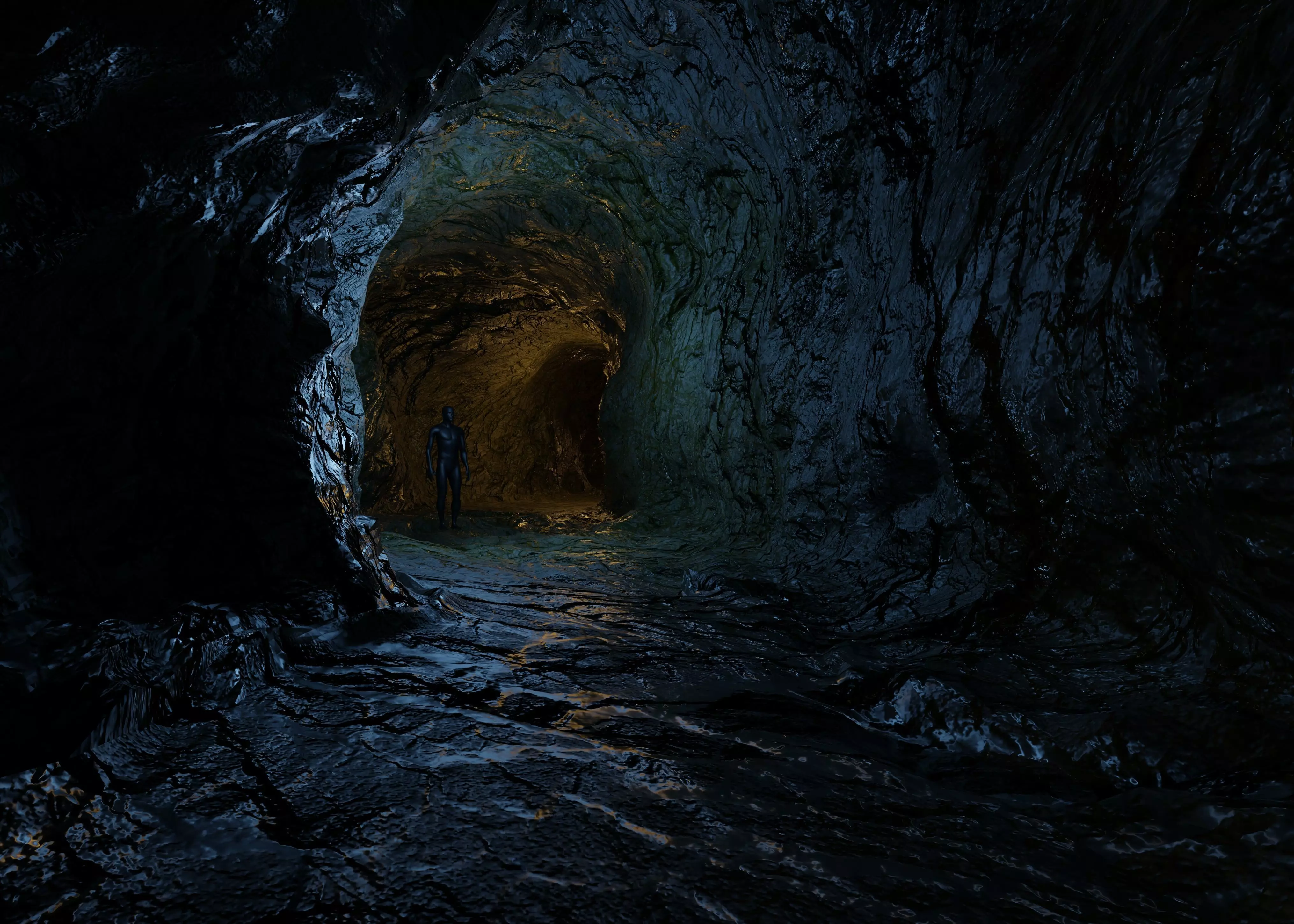 cave with tunnel Low-poly 3D model_0