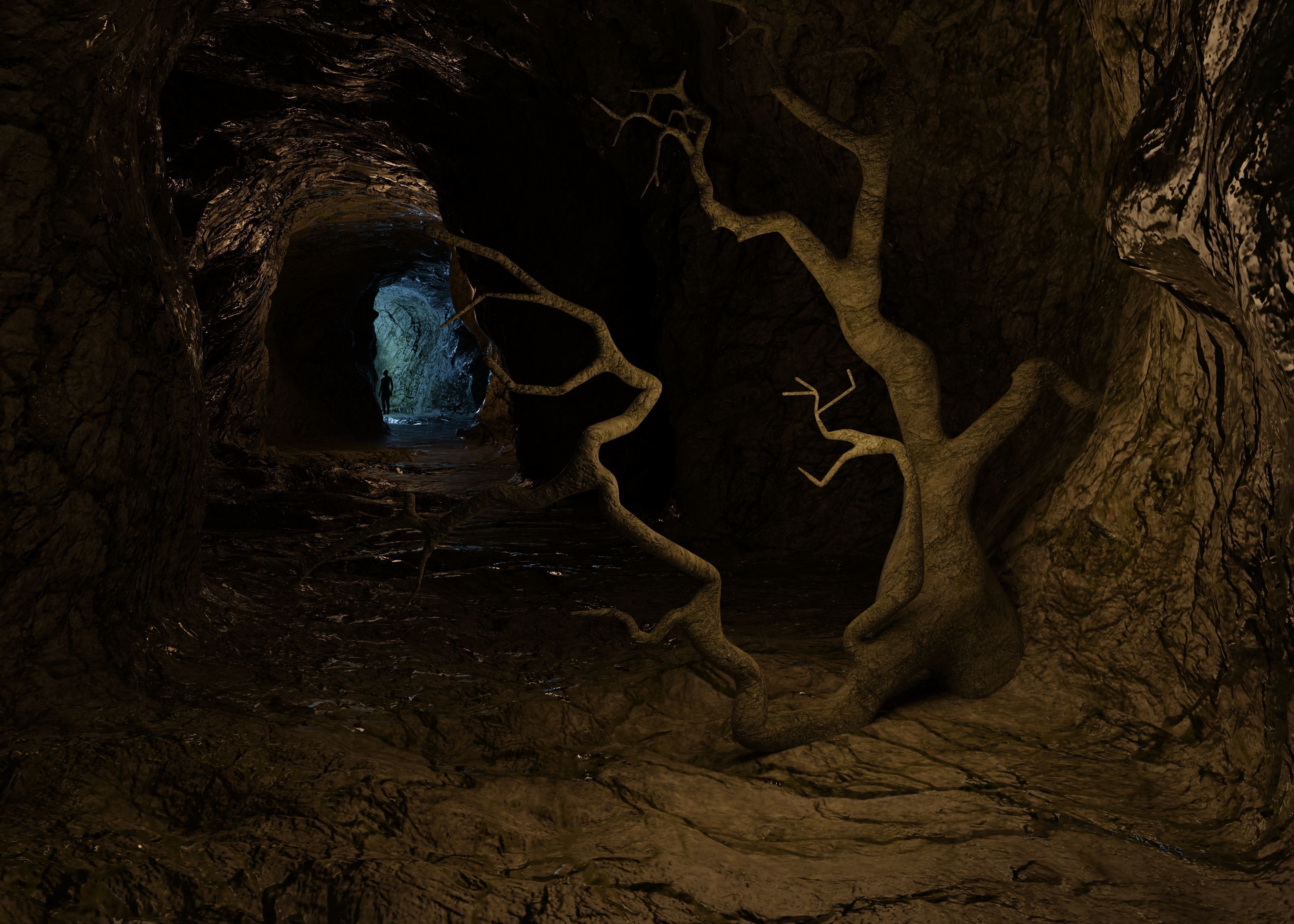 cave with tunnel Low-poly 3D model_2