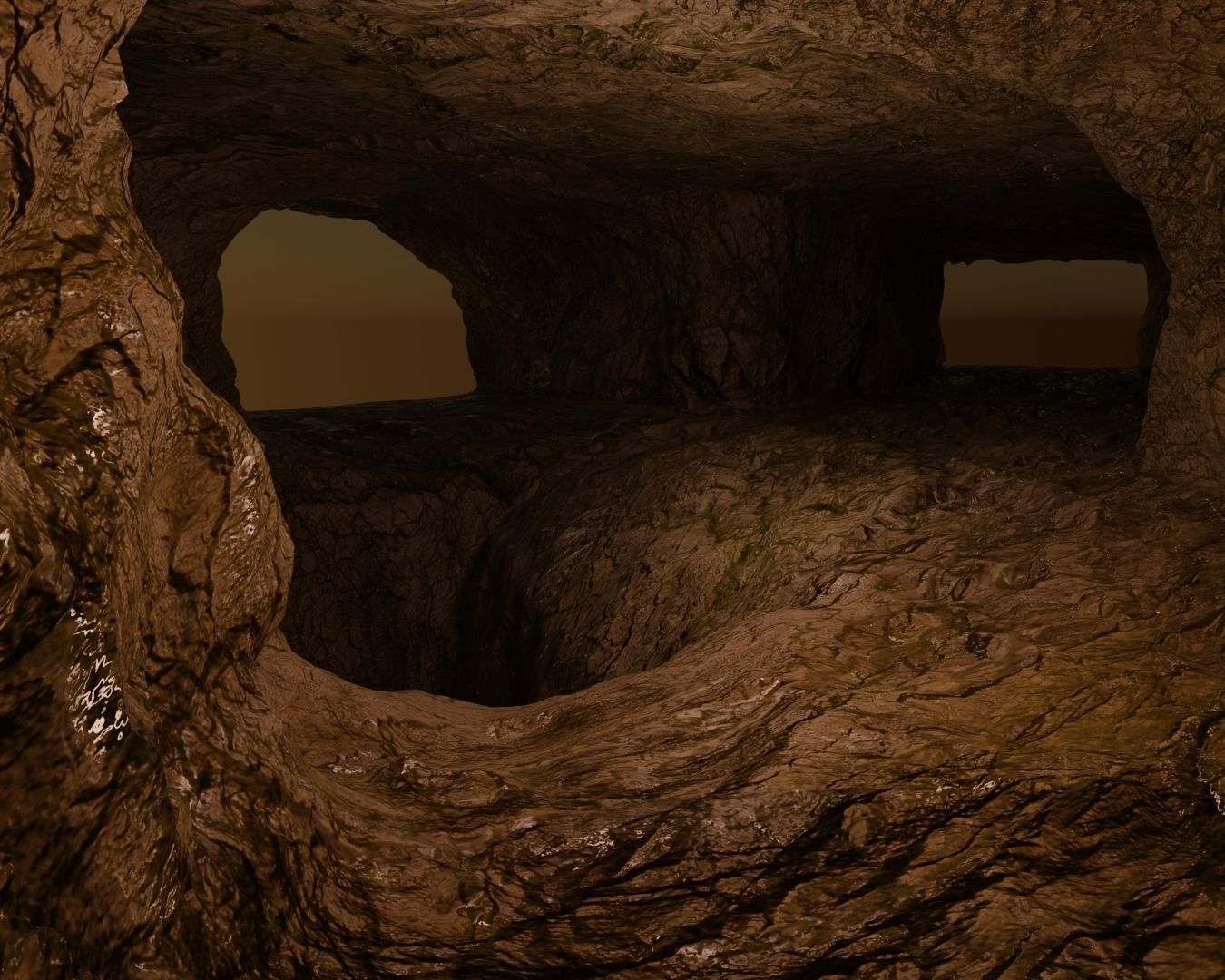 cave with tunnel Low-poly 3D model_3