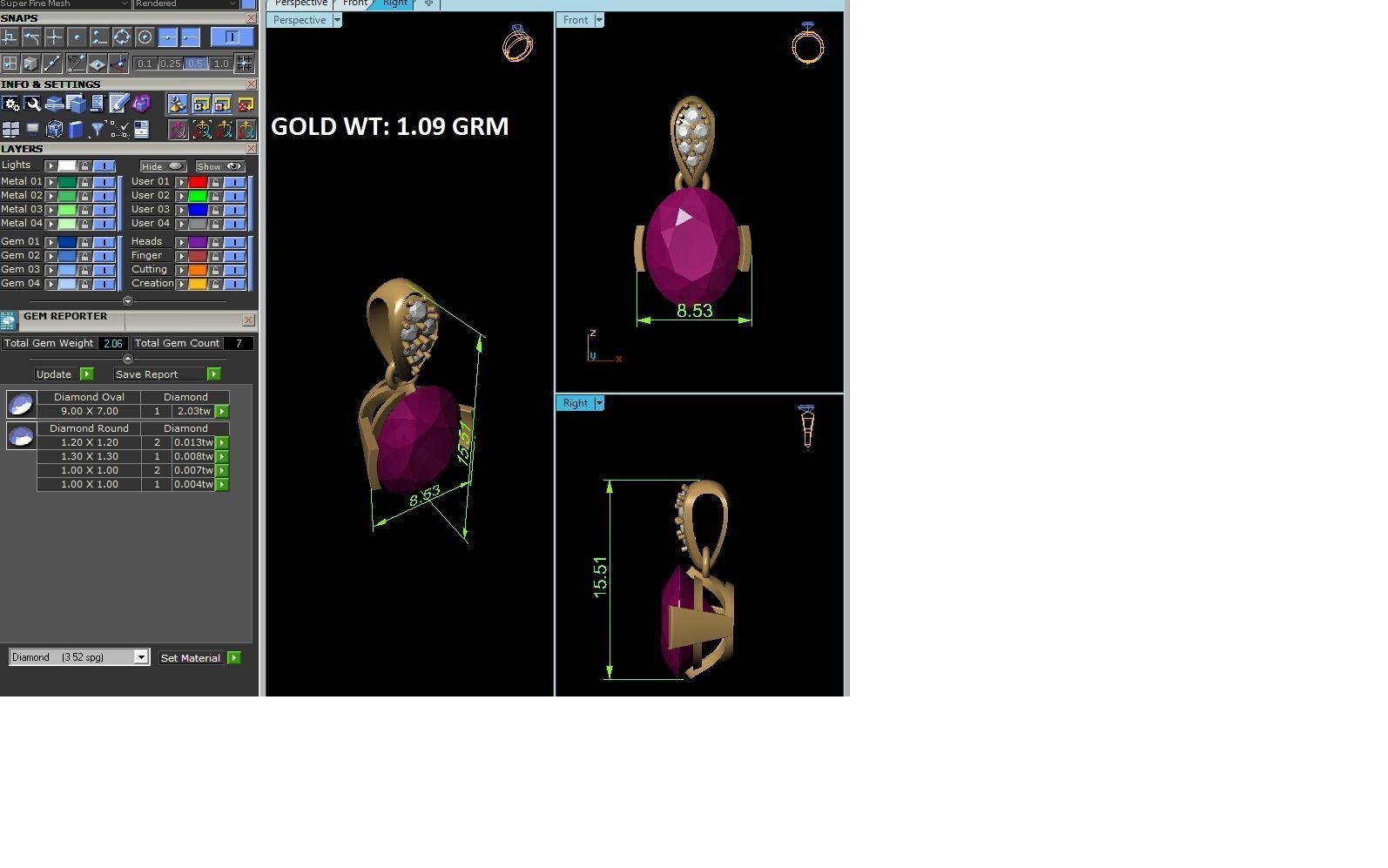 Women Pear Diamond Pendant 3DM STL OBJ FBX Render Details 3D print model_6