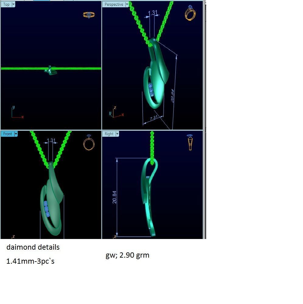 Women Pendant 3DM STL OBJ FBX Render Details 3D print model_3