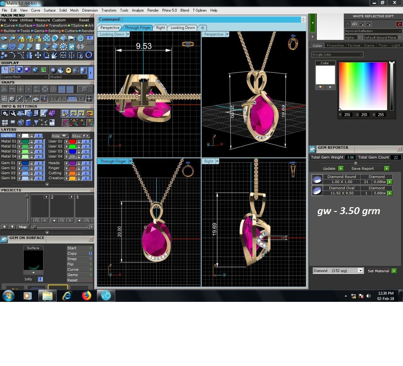 Women Oval Diamond Pendant 3DM STL OBJ FBX Render Details 3D print model_5
