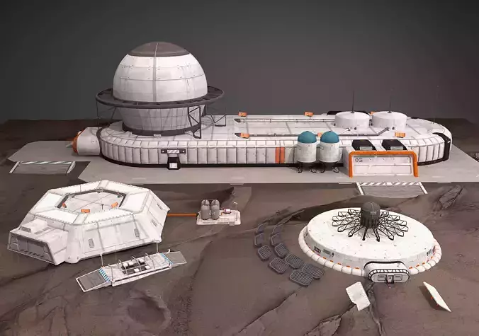 Mars base Low-poly 3D model