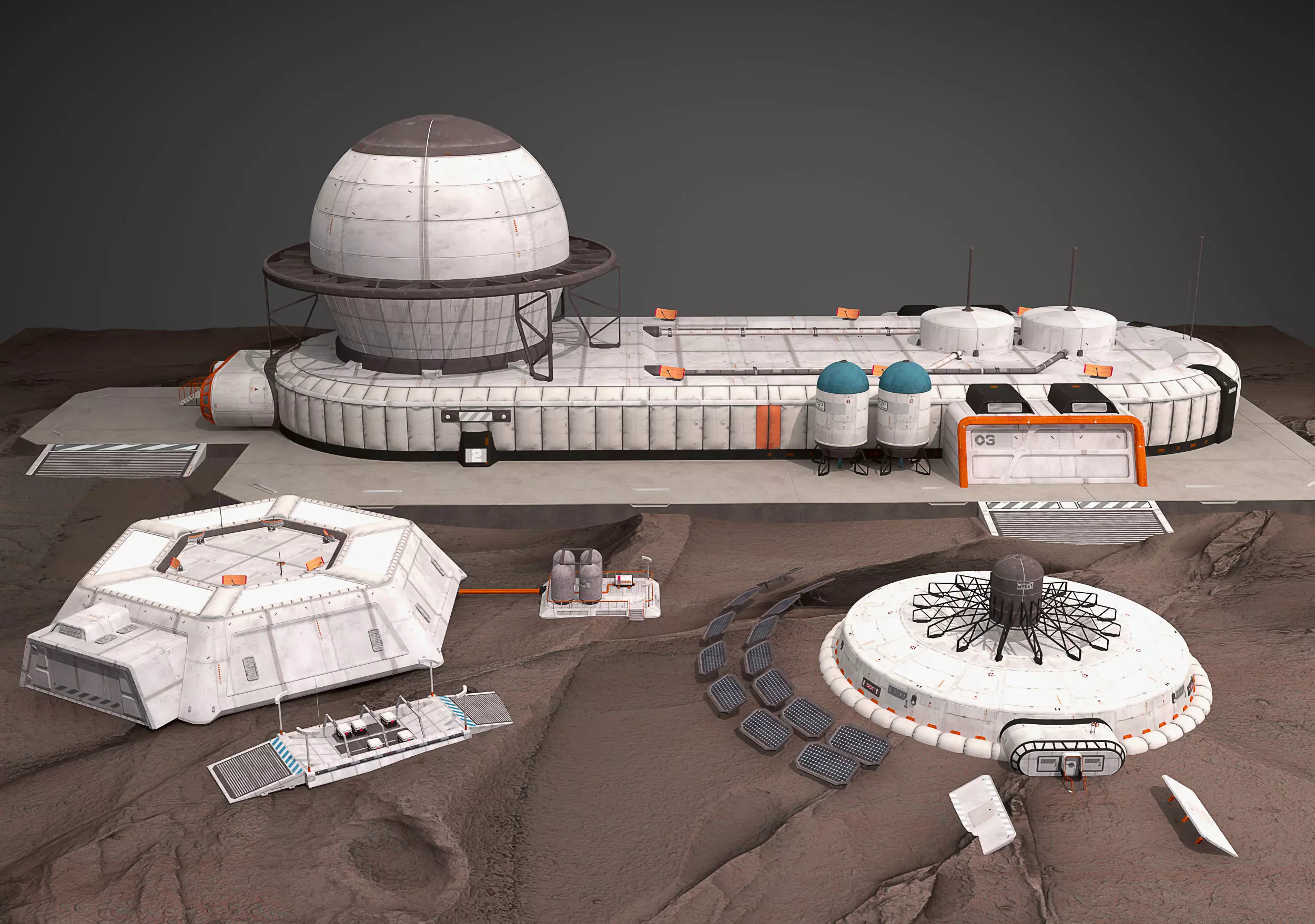 Mars base Low-poly 3D model_0