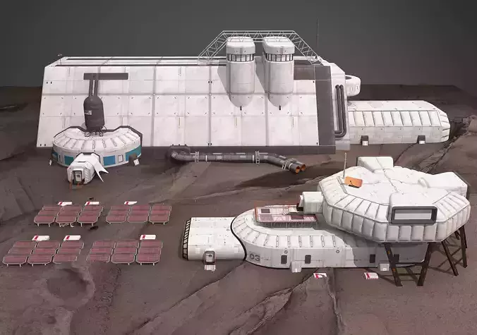 Mars base Low-poly 3D model
