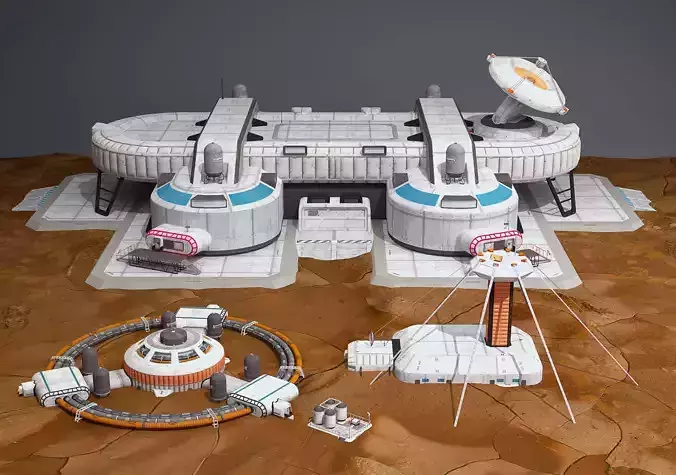 Mars base Low-poly 3D model