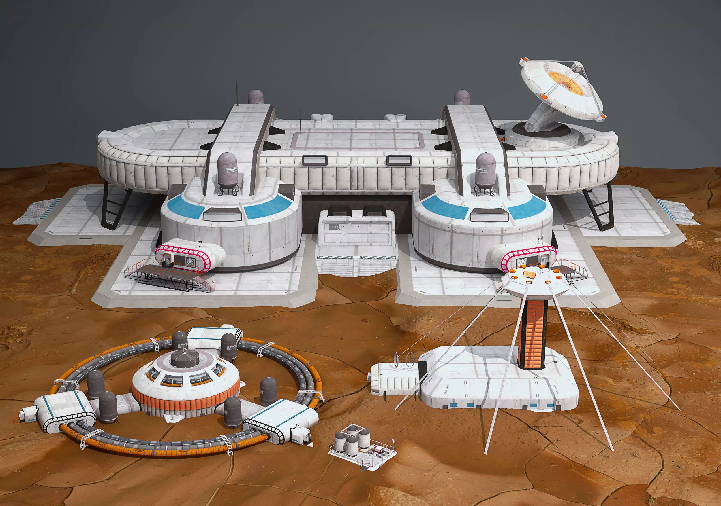 Mars base Low-poly 3D model_0