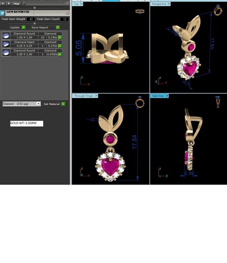 Women Heart Stone Pendant 3DM STL OBJ FBX Render Details 3D print model_4