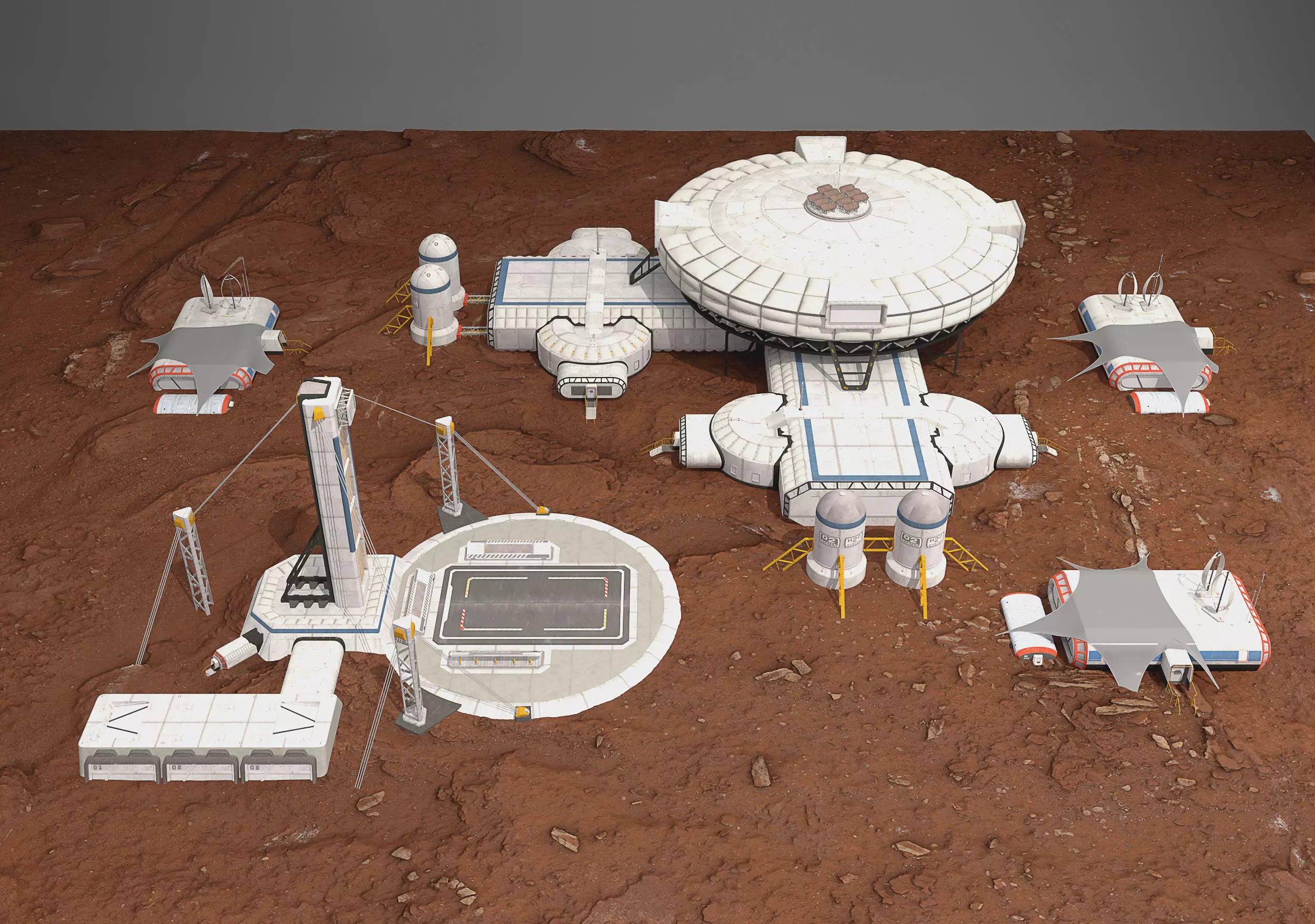 Mars base Low-poly 3D model_0