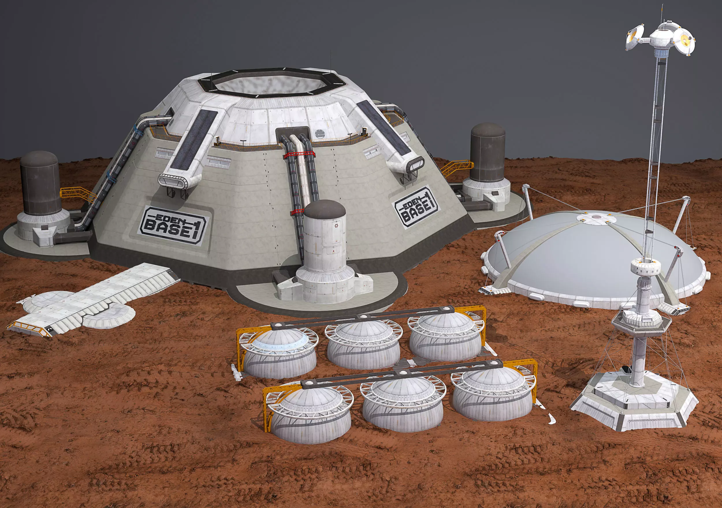 Mars base Low-poly 3D model_0