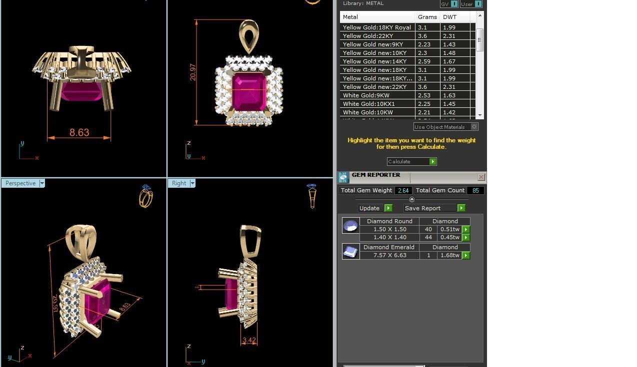 Women Princess Stone Pendant 3DM STL OBJ FBX Render Details 3D print model_12