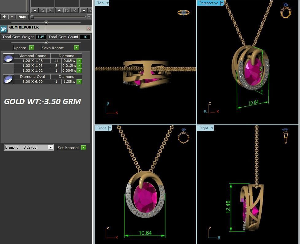 Women Oval Diamond Pendant 3DM STL OBJ FBX Render Details 3D print model_6