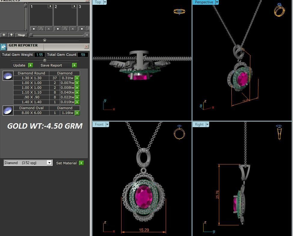 Women Oval Diamond Pendant 3DM STL OBJ FBX Render Details 3D print model_6