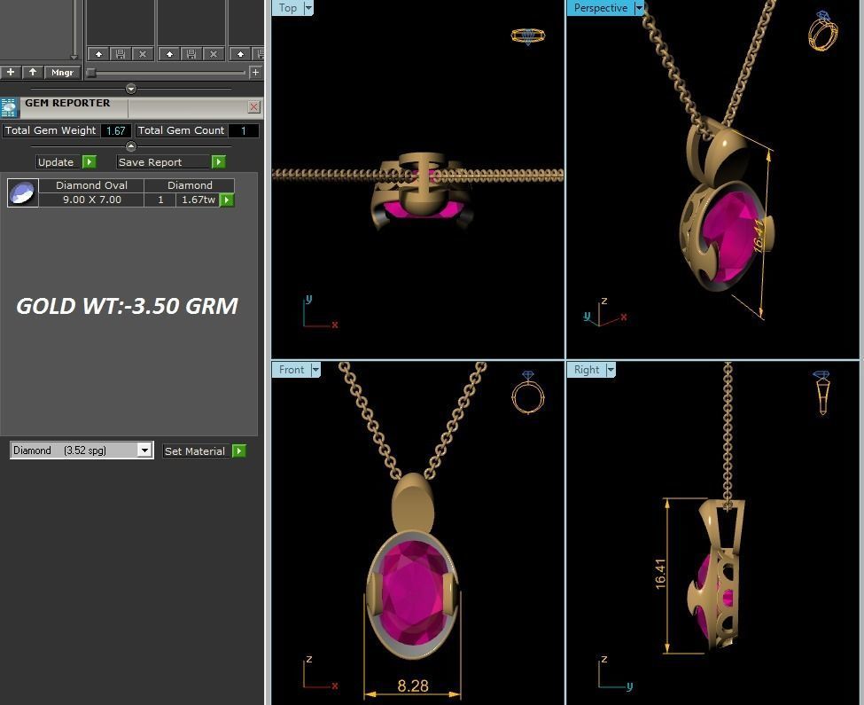 Women Oval Diamond Pendant 3DM STL OBJ FBX Render Details 3D print model_6