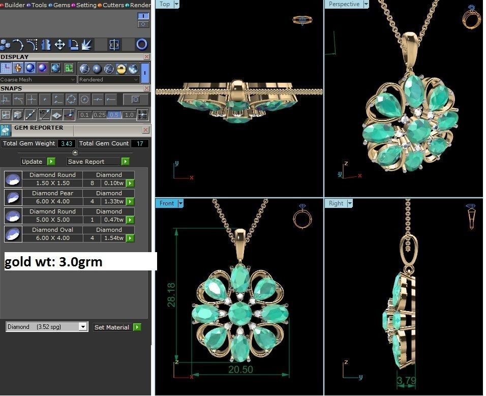 Women Pear Stone Pendant 3DM STL OBJ FBX Render Details 3D print model_4