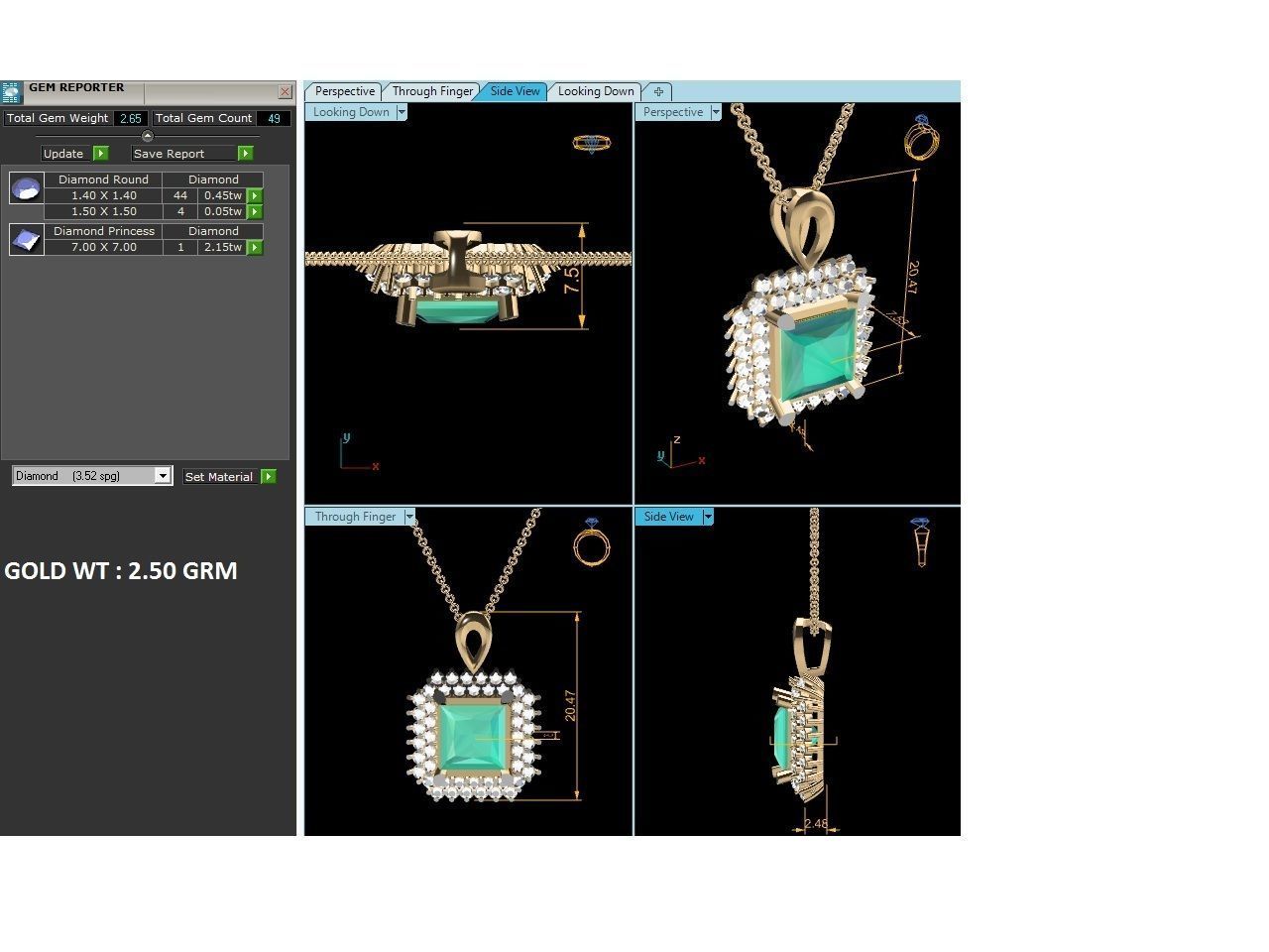 Women Princess Stone Pendant 3DM STL OBJ FBX Render Details 3D print model_6