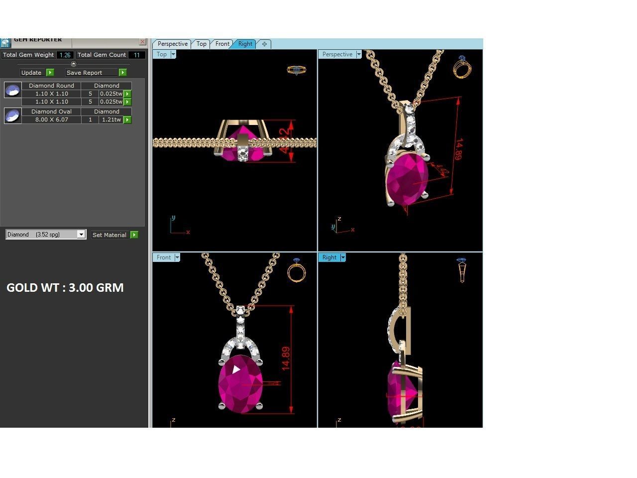 Women Oval Diamond Pendant 3DM STL OBJ FBX Render Details 3D print model_5