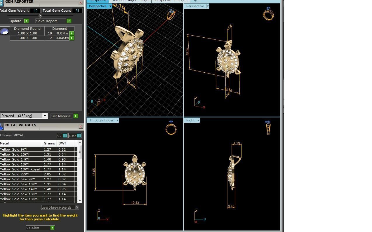 Tortoise Pendant 3DM STL OBJ FBX Render Details 3D print model_7