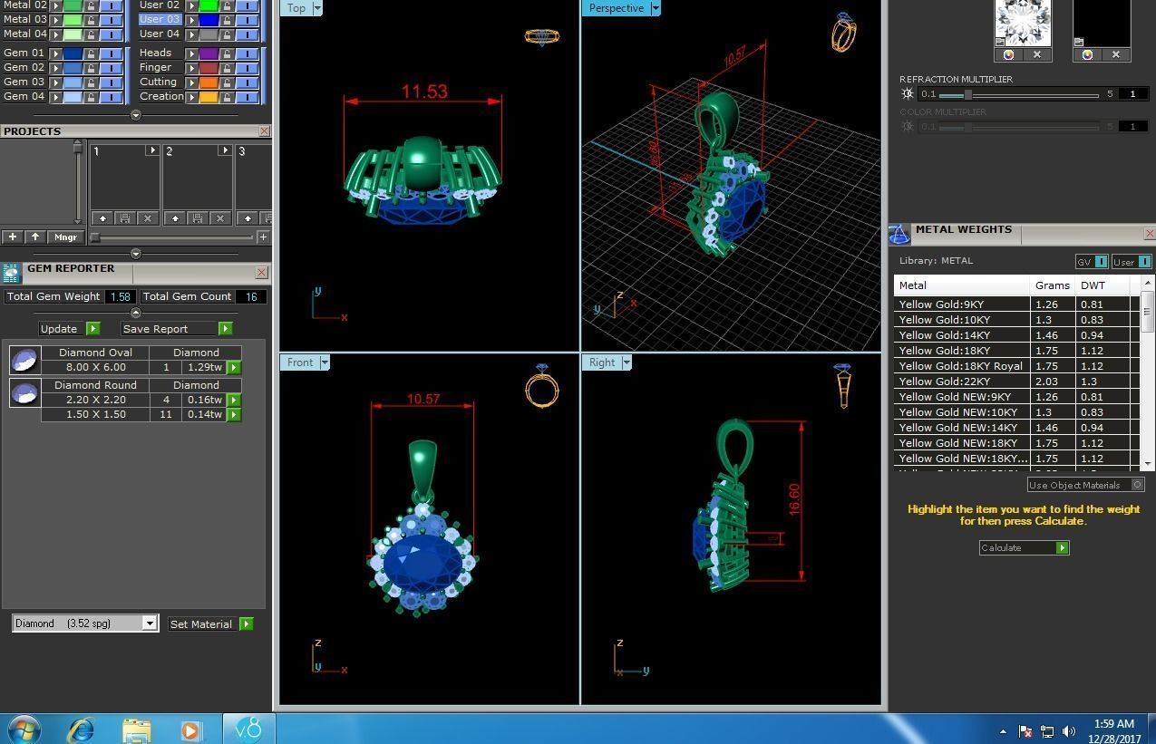 Women Oval Diamond Pendant 3DM STL OBJ FBX Render Details 3D print model_12