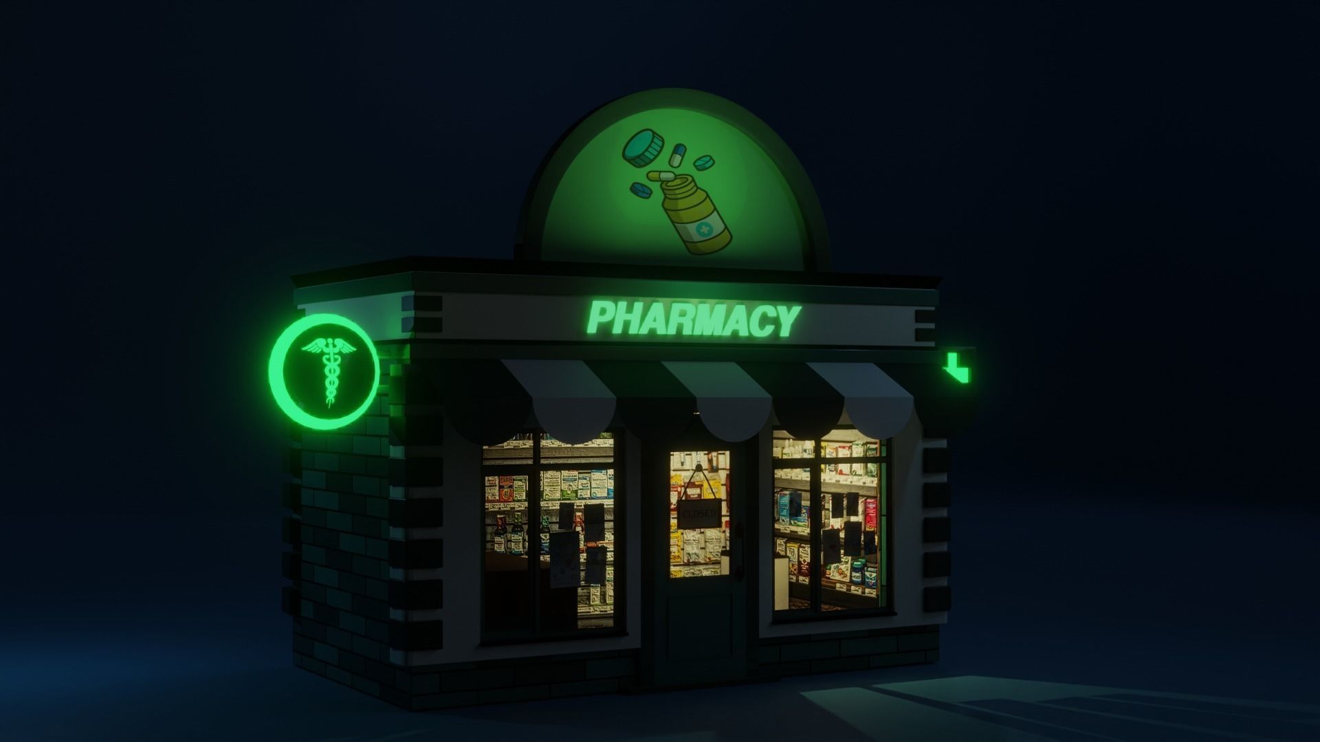 Pharmacy Store Low-poly 3D model_1
