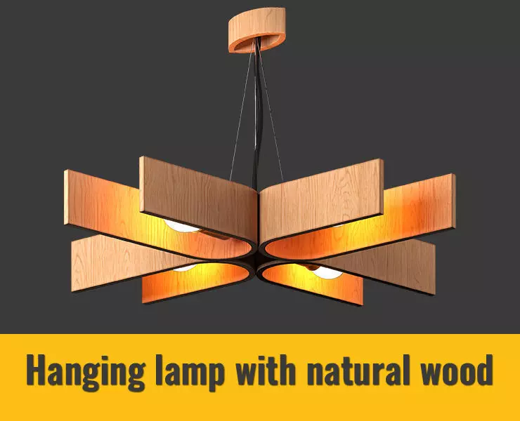 Hanging lamp with natural wood 3D model_0