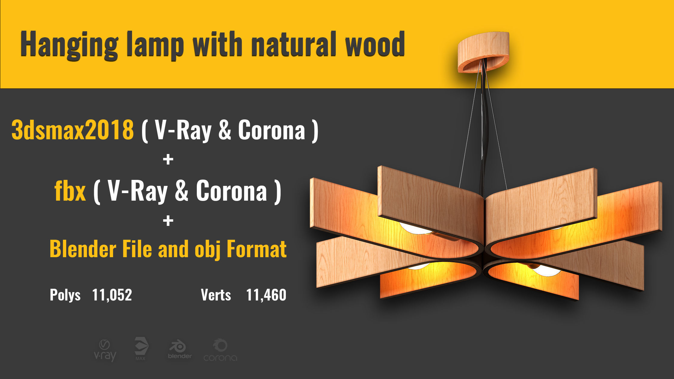 Hanging lamp with natural wood 3D model_6