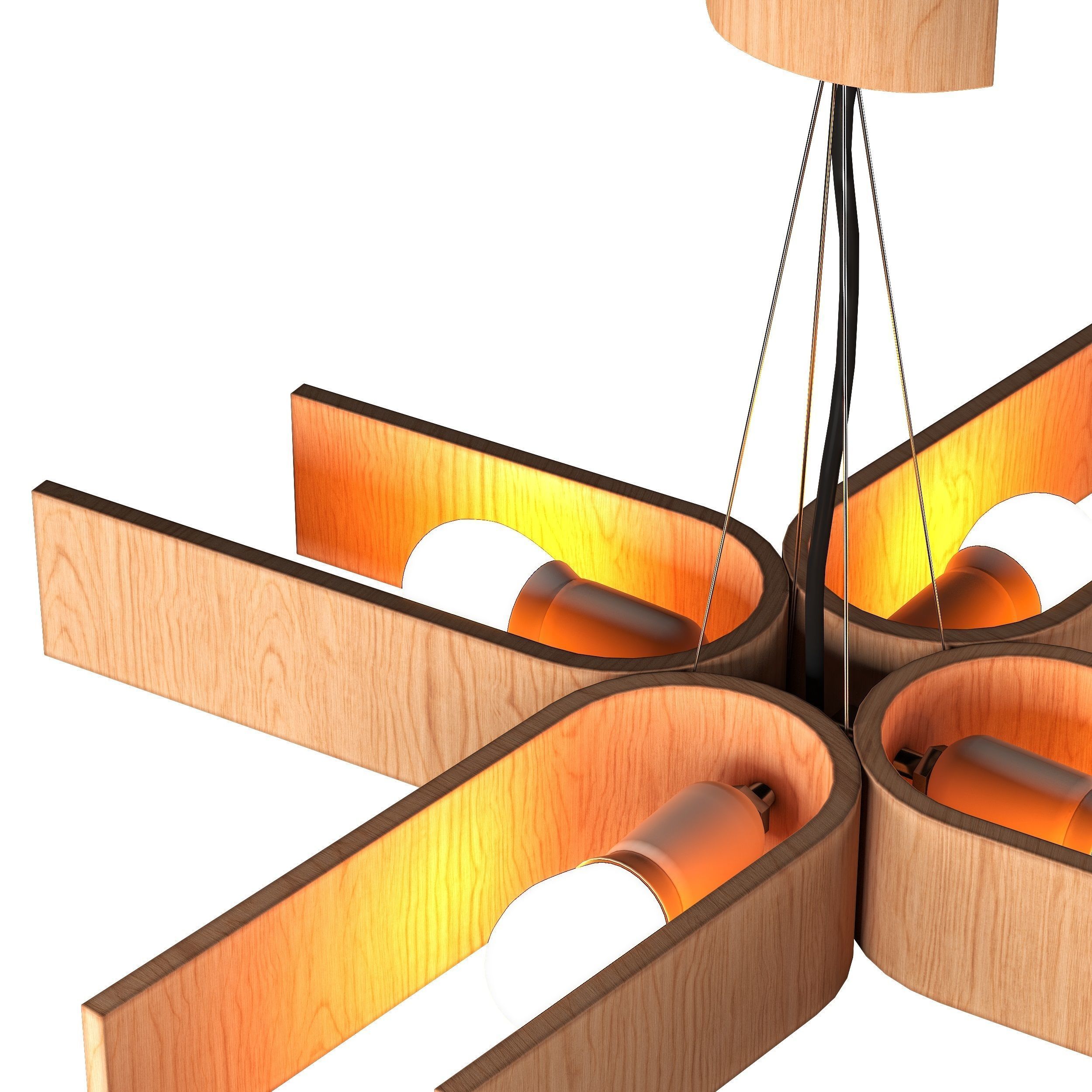 Hanging lamp with natural wood 3D model_1