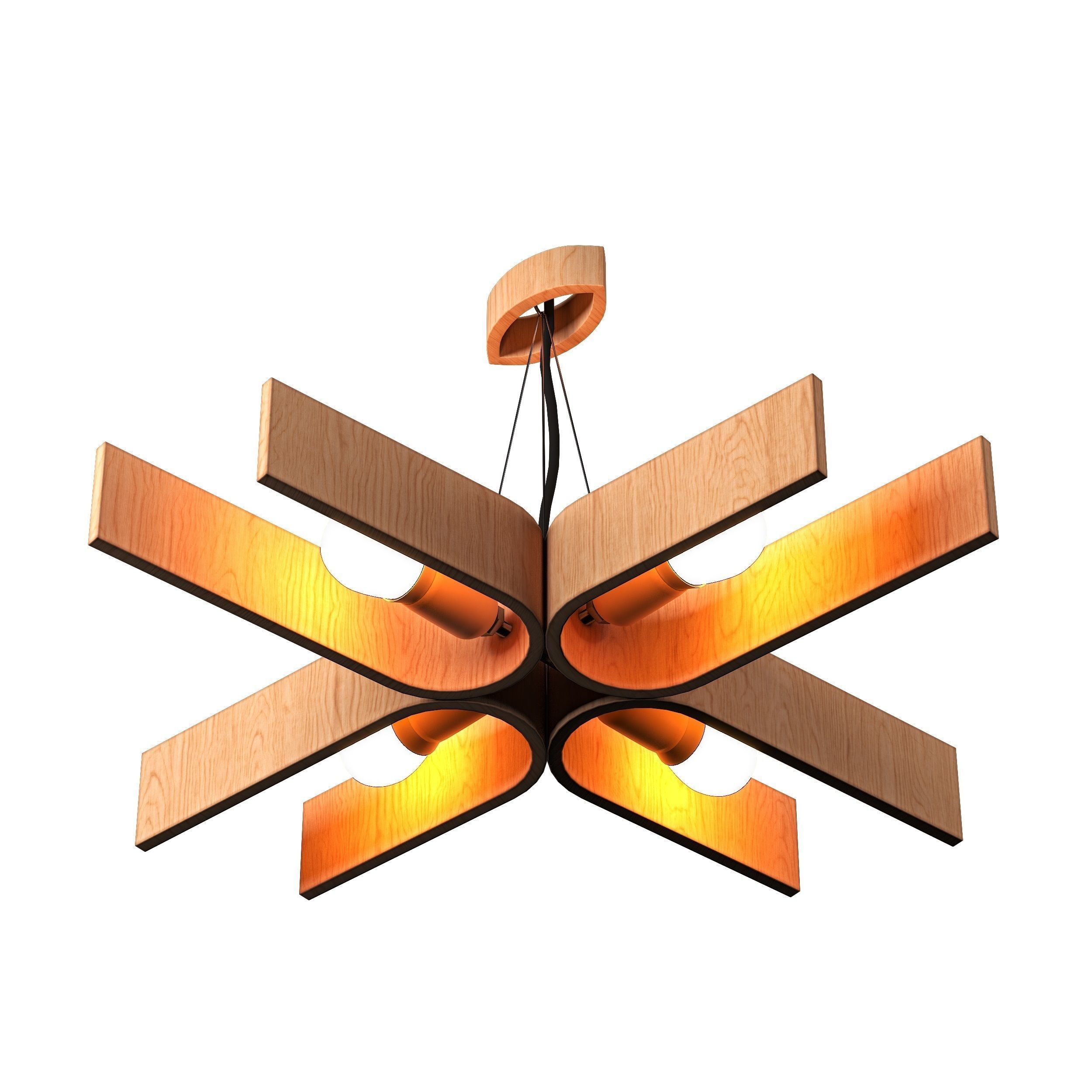 Hanging lamp with natural wood 3D model_2