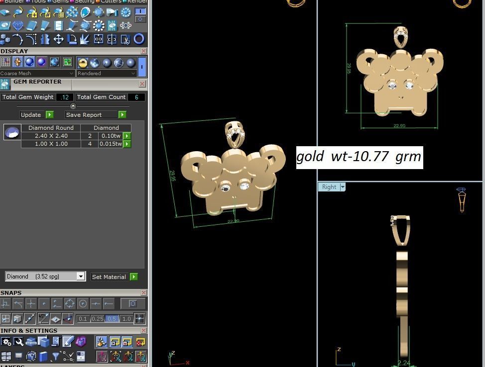 Pendant 3DM STL OBJ FBX Render Details gold chain with 3D print model_13